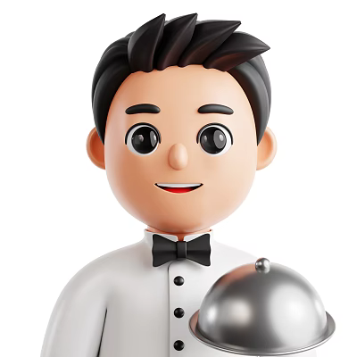 Man in White Shirt and Black Bow Tie Holding Silver Serving Tray 3d model