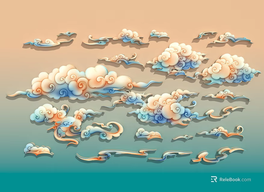 Traditional Colorful Cloud Patterns Decorative Design With Various Classic Elements And Styles 3d model 