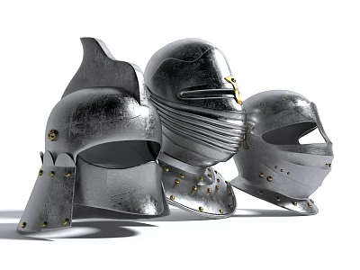 Medieval Metal Helmets Ancient Armor Collection With Craftsmanship Design 3d model
