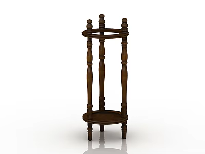 Classic Wooden Two Tier Round Shelf with Carved Columns for Home Storage 3d model