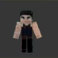 Pixel Art Man with Black Hair and Dark Clothing in Minecraft Block Design