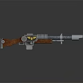 Vintage Mechanical Weapon With Wooden Stock Spiral Metal Parts And Yellow Accent