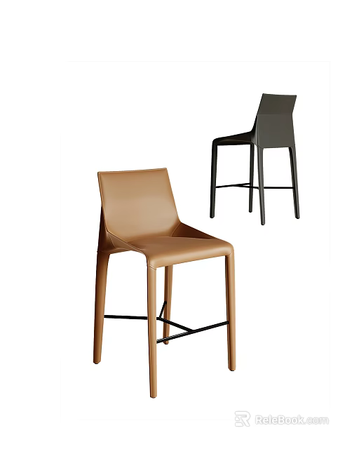 Modern Brown And Black Bar Stools With Sleek High Legs And Ergonomic Backrest Design 3d model 
