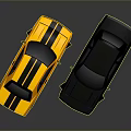 Two Modern Sports Cars With Yellow Black Stripes And Sleek Black Exterior