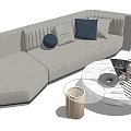 Light Gray Sectional Sofa With Navy Blue Pillows And Round Coffee Table Decorative Items 3d model