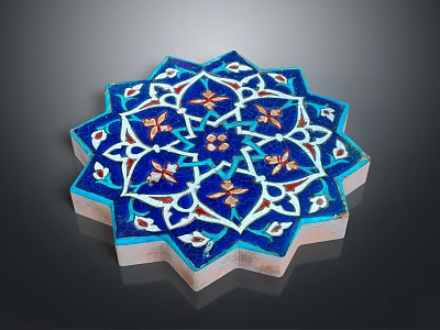 Ornamental Blue Octagonal Ceramic Tile With Intricate Floral And Geometric Patterns 3d model