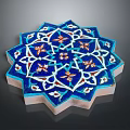 Ornamental Blue Octagonal Ceramic Tile With Intricate Floral And Geometric Patterns 3d model