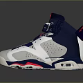 Modern High Top White Sneakers With Red Accents Blue Details And Reflective Finish