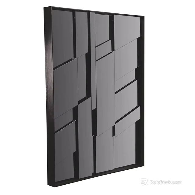 Modern Partition Design With Geometric Patterns And Black Frame Mirror Panels 3d model
