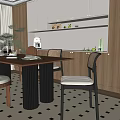 Middle Ancient Restaurant Vintage Cream Style Dining Table and Chair Restaurant Log Color Wine Cabinet 3d model