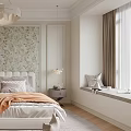Cozy Bedroom Interior Design With Floral Wallpaper White Bed And Pleated Chandelier