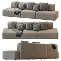 Modern Gray Three Seater Sofa with Soft Cushions and Throw Blanket 3d model