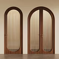 Elegant Arched Wooden Doors With Vertical Striped Glass For Interior Design