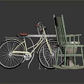 Vintage Furniture Set With Bicycle Converted Table Red Seat And Green Rocking Chair