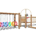 Wooden Outdoor Playground Equipment With Climbing Net Ring Swings And Activity Platforms