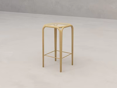 Minimalist Rattan High Stool With Wooden Frame And Round Woven Seat Design 3d model