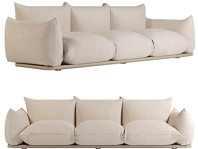 Comfortable Linen Three Seater Sofa In Beige With Plush Cushions And Modern Design 3d model