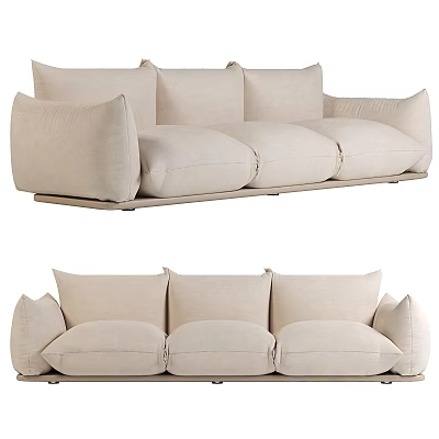 Comfortable Linen Three Seater Sofa In Beige With Plush Cushions And Modern Design 3d model