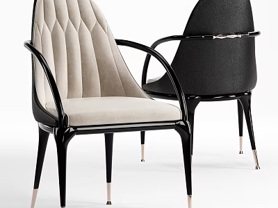 Beige and Black Upholstered Dining Chairs with Diamond Tufted Back Black Armrests Gold Feet 3d model