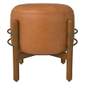 Stylish Brown Leather Ottoman With Wooden Legs And Metal Straps