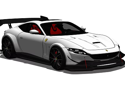 White Ferrari Sports Car Featuring Red Interior Black Rear Spoiler And Sporty Design 3d model