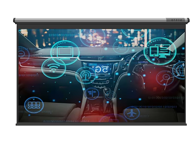 Smart Car Interior Projection Monitoring System With Dashboard Interface And Tech Icons 3d model