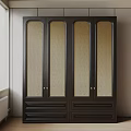 Modern Black Decorative Cabinet With Woven Rattan Doors And Drawer Base