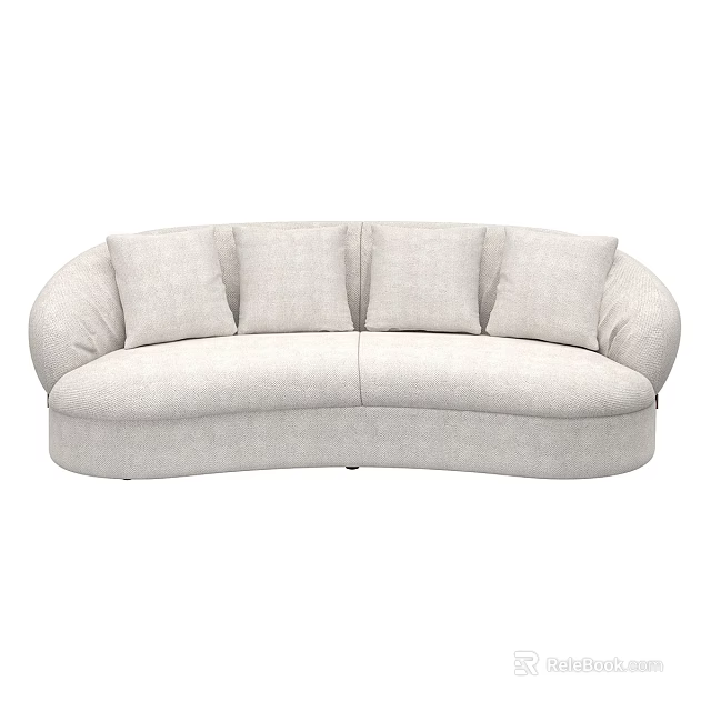 Light Gray Curved Multi Seater Sofa With Fabric Material And Comfortable Cushions 3d model