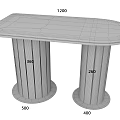 Modern Light Colored Oval Shaped Tea Table With Striped Columns And Black Bases 3d model