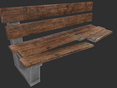 Rustic Wooden Public Bench With Planked Seat And Sturdy Concrete Base 3d model