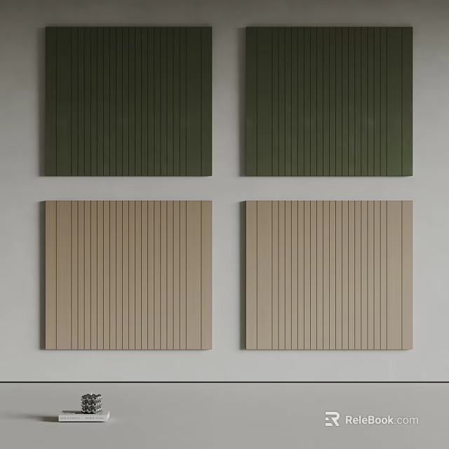 Green And Beige Vertical Stripe Wall Panels For Modern Interior Design 3d model 