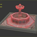 Decorative Stone Fountain With Octagonal Base And Multi Tiered Design On Square Platform 3d model