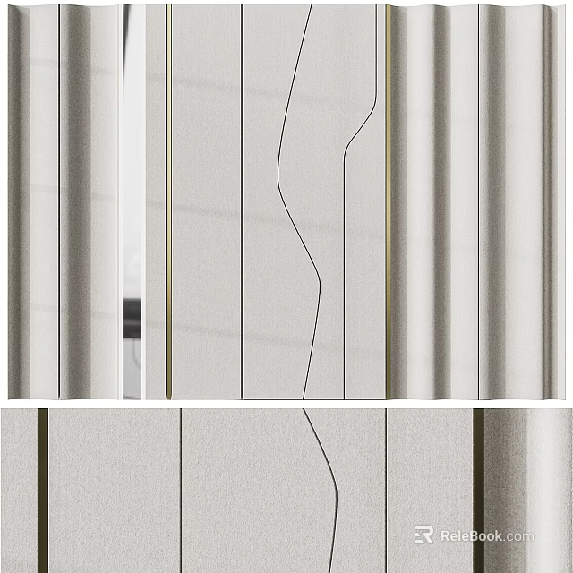 Modern Wall Decor With Curved Line Design Wooden Panels And Gold Accents 3d model 