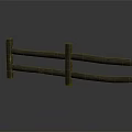 Wooden Fence with Two Horizontal Rails Two Vertical Posts Yellow Base on Reflective Gray Surface 3d model