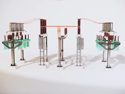 Industrial Power Equipment With Metal Frames Ceramic Insulators And Copper Wires 3d model