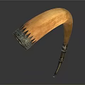 Curved Natural Horn Decorative Household Item With Carved Top And Metal Tip
