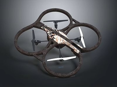 Camouflage Drone With Circular Protective Frame And Rotating Propellers 3d model