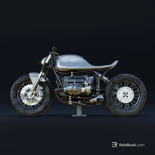 Vintage Metallic Silver Motorcycle Featuring Round Headlight Single Seat And Spoked Wheels 3d model 
