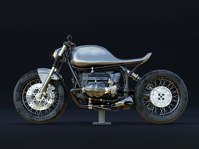 Vintage Metallic Silver Motorcycle Featuring Round Headlight Single Seat And Spoked Wheels 3d model
