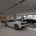 4S Car Showroom Featuring White Sports Car Black Sedan And Bright Modern Interior