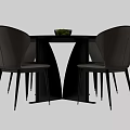 Black Round Dining Table With Four Chairs Brown Backrests Light Seats And Green Fruit Bowl