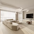 Modern Living and Dining Room Interior With Beige Sofa TV And Dining Table Chairs