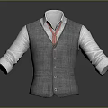 Fashionable Gray Vest Outfit With White Shirt Red Checkered Tie And Rolled Up Cuffs
