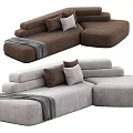 Modern Brown and Gray L Shaped Sectional Sofa with Pillows and Throw Blanket