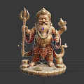 Man Deity Statue Holding Trident Lamp On Decorative Stone Base 3d model