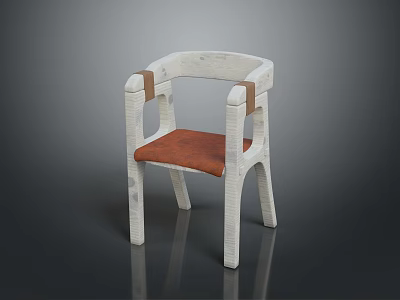 Modern white woven chair with orange padded seat and stylish armrest design 3d model