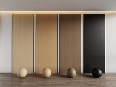Wooden Wall Panels With Four Colors Beige Golden Brown Black And Sphere Decorations 3d model