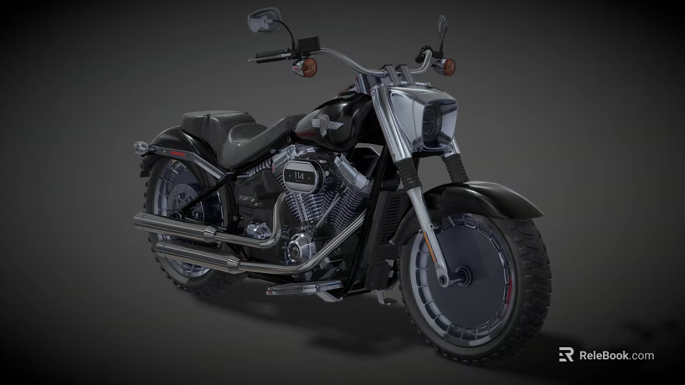 Black Cruiser Motorcycle With Classic Design Chrome Accents And Leather Seat 3d model 
