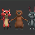 Cute 3D Cartoon Animal Characters Squirrel Beaver Rabbit With Friendly Expressions 3d model