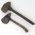 Classic Hardware Tools Including Two Stone Axes With Wooden Handles And Ropes Binding
